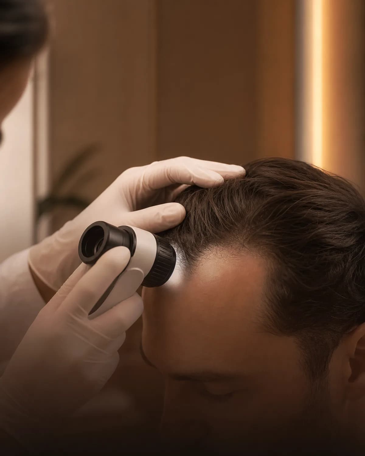 Clinical hairline assessment during a hair restoration consultation