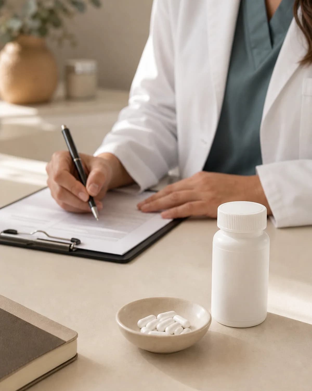 Receta médica, detalle clínico.